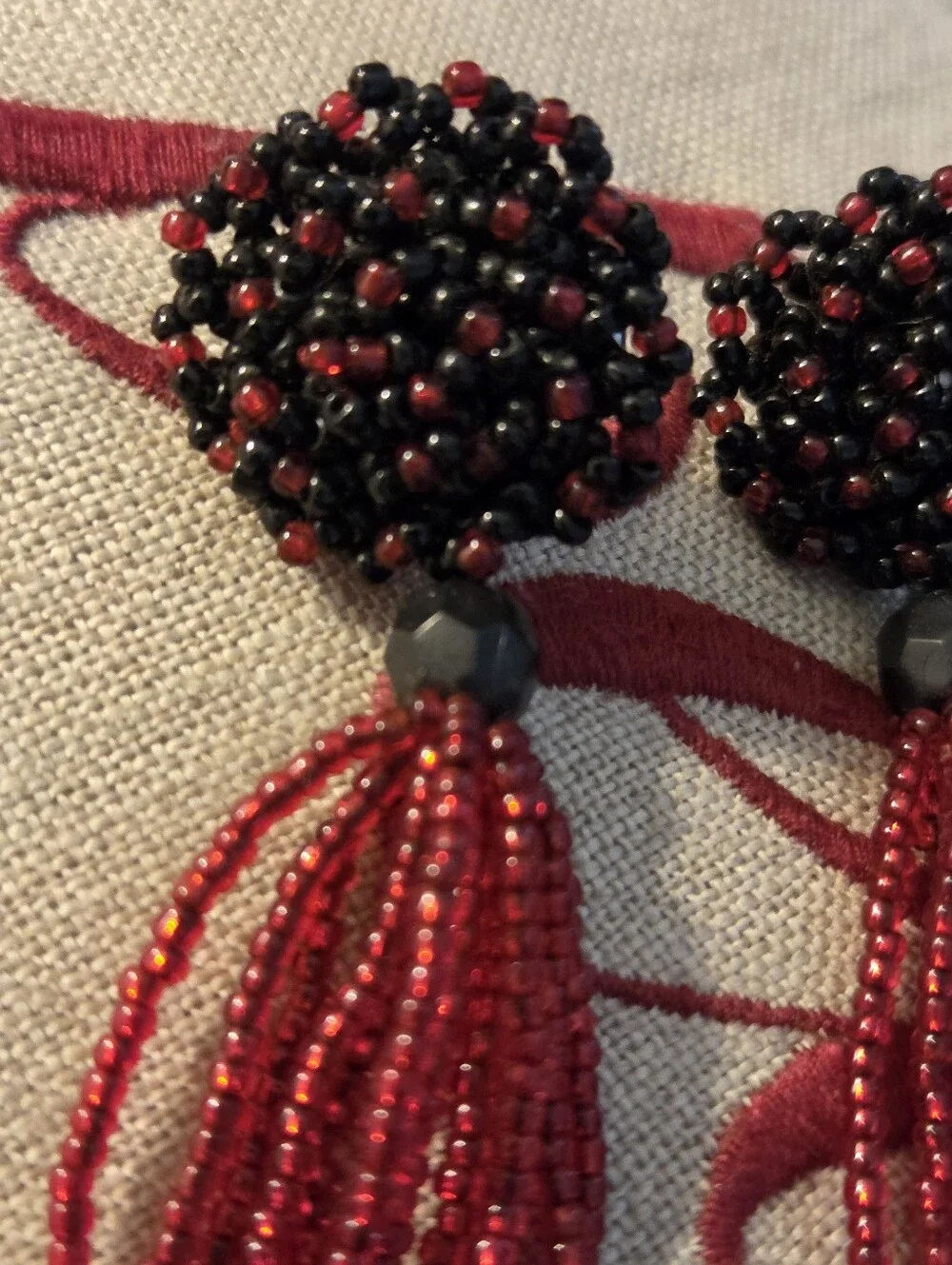 Beautiful Handmade Vintage Long Bead Tassel • Boho Earrings
